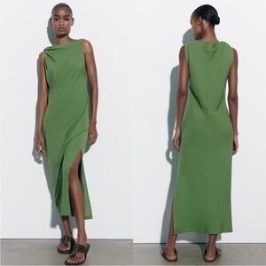 Zara Green Midi Dress with Side Slit